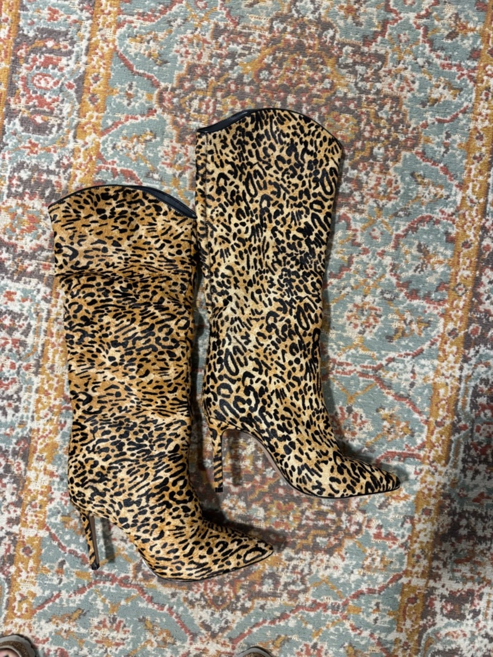SCHUTZ Leopard-Print Over-the-Knee Stiletto Boots in Tan and Black